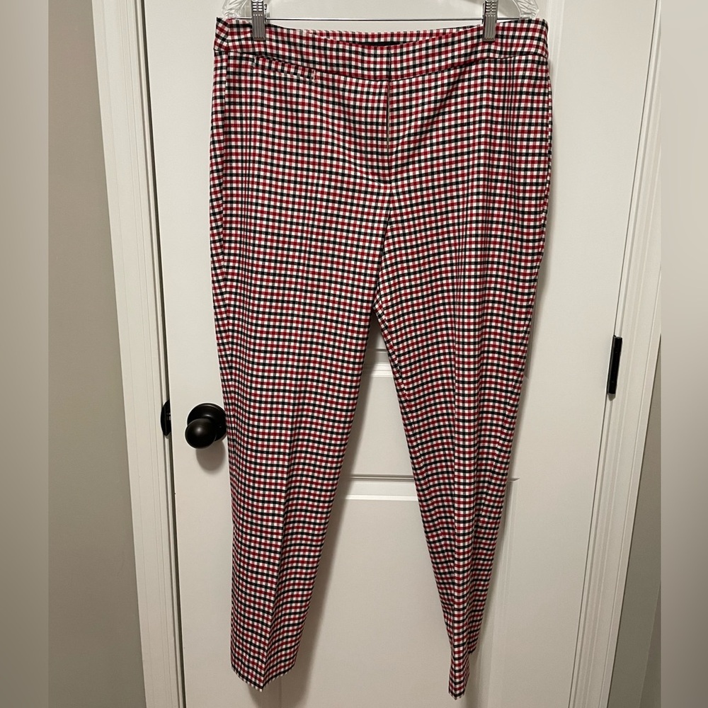 Talbots Lined Red, Black and Ivory Checked Slacks